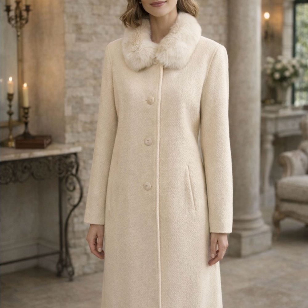 Women’s Off-White Fur Collar Coat